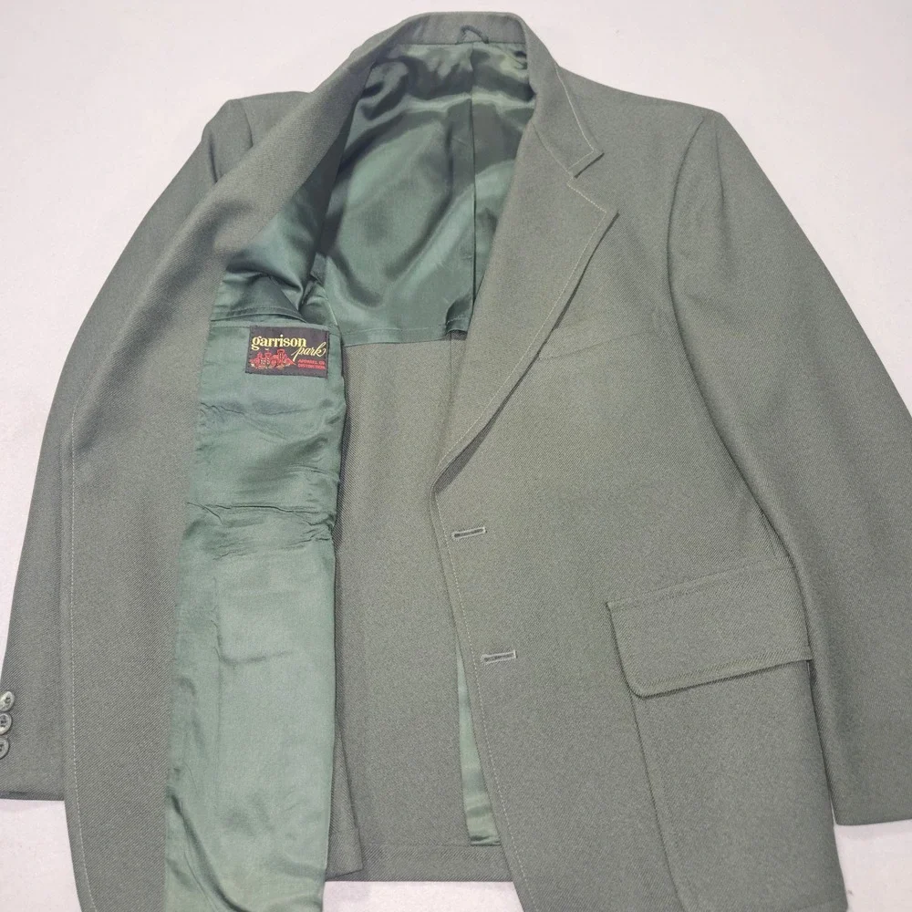 VTG Garrison Park Two Button Blazer Sport Coat Olive Green Sz L Approx